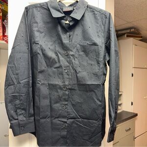 Joan Rivers Red Carpet Button Front Shirt with Rhinestones Black Small